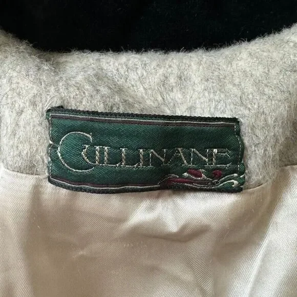 Vintage Womens Cullinane Gray Wool Bow Waist Velvet Collar Trench Coat Jacket S - Picture 14 of 14